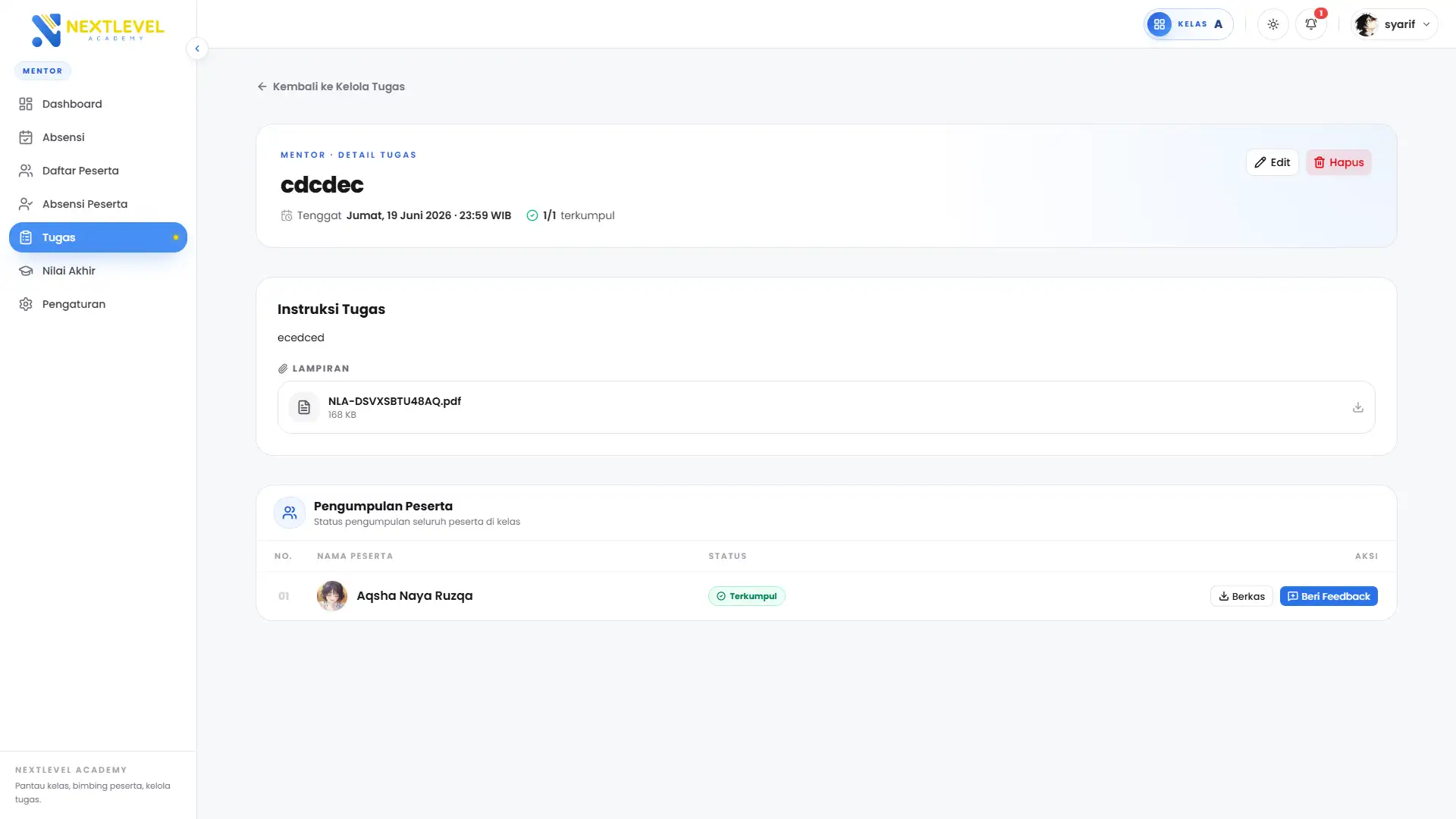 Deliverable evaluation interface with structured revision notes